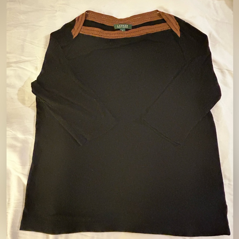 Lauren Ralph Lauren Black & Brown Lace 3/4 Sleeve Blouse Top size 1X - Picture 3 of 9